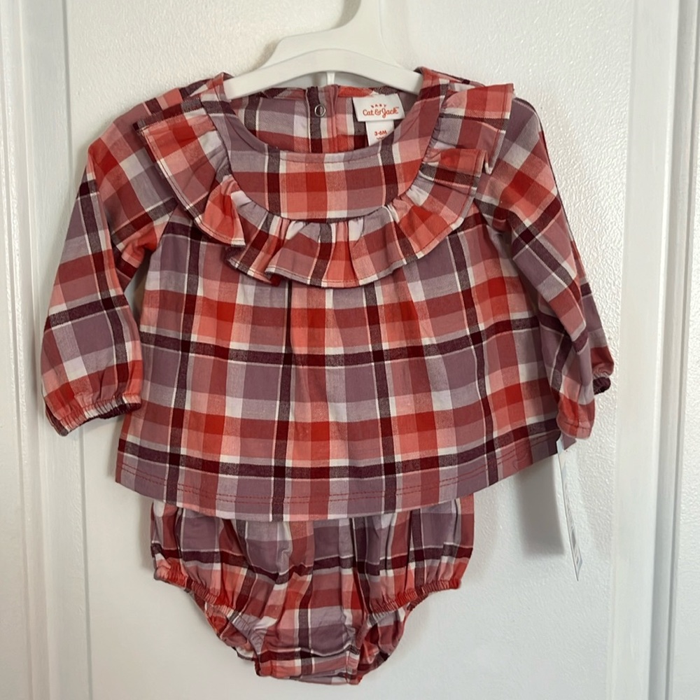 Baby Girl’s Cat & Jack Red/Purple/Pink Plaid Matching Outfit